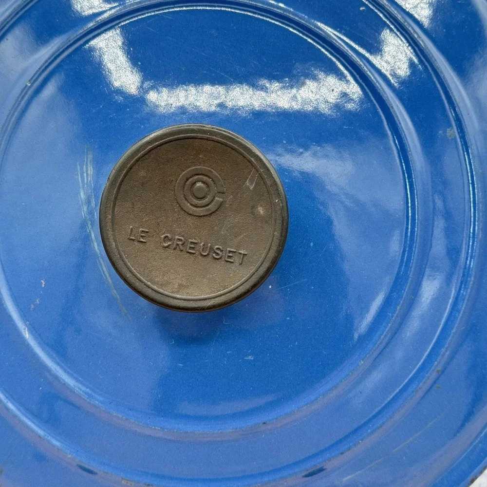 Le Creuset Enamel Cast Iron Oval Blue Lid Only E for 4.5 Quart Dutch Oven France